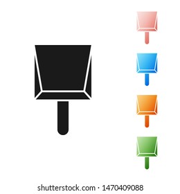 Black Dustpan icon isolated on white background. Cleaning scoop services. Set icons colorful. Vector Illustration
