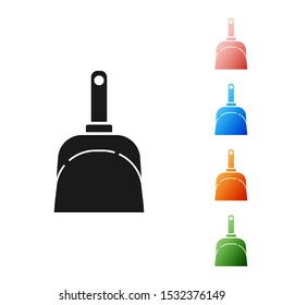 Black Dustpan icon isolated on white background. Cleaning scoop services. Set icons colorful. Vector Illustration