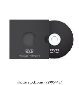 Black DVD Disc And Package Template For Your Design, Vector, Isolated On White