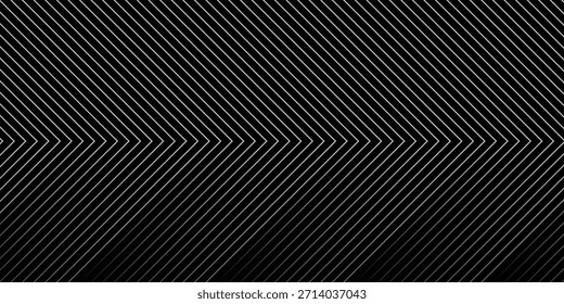 Fondo de línea de flecha dinámica negra. Elegante fondo de pantalla abstracto lineal oscuro. Textura de gradiente de rayas de lujo. Fondo de líneas de dirección gris para volante, Anuncio, póster, cubierta, moderno