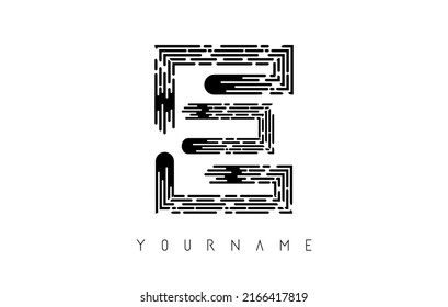 Black E letter logo concept. Creative Minimal Monochrome Monogram emblem design template with lines and finger print pattern. 