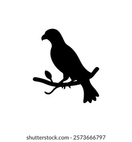 Black Eagle with branch silhouette vector illustration on white background.
