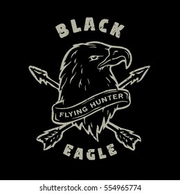 Águila negra. emblema dibujado a mano.