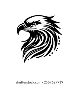 black eagle head in silhouette style on a white background