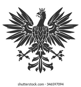 Black Eagle For Heraldry Or Tattoo Design Isolated On White Background