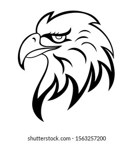 Black eagle logo, white background.