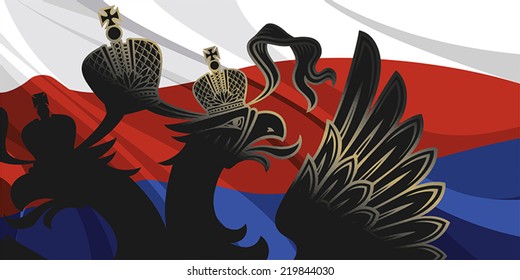 Black Eagle On A Background Of The Russian Flag