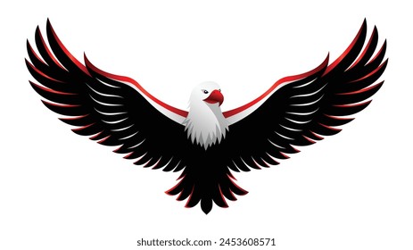 Black eagle with red and white bands on its wings vector illustration. 2024 Indonesian Independence Day symbol