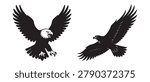 Black Eagle Silhouette Collection Set Isolated on White Background – Flying and Landing Eagle Vector Illustration