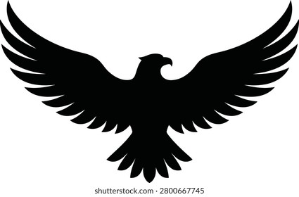 Black eagle silhouette flying against white background, bird silhouette flying eagle wings spread