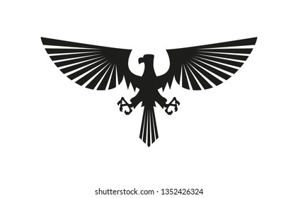 Black eagle silhouette isolated on white background.