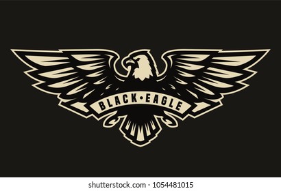 Black eagle symbol, emblem on a dark background.