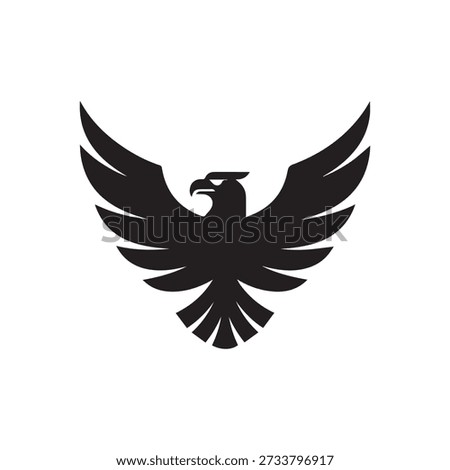 Black eagle symbol soars with wings spread in minimalist design