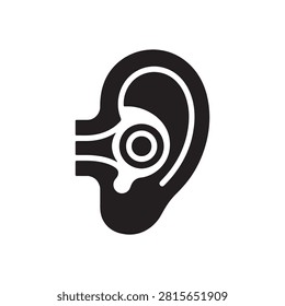 Black ear symbol with inflamed eardrum inflammation