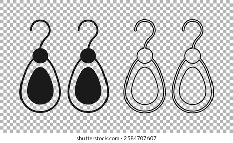 Black Earrings icon isolated on transparent background. Jewelry accessories.  Vector