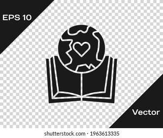 Black Earth globe and book icon isolated on transparent background. World or Earth sign. Global internet symbol. Geometric shapes.  Vector Illustration