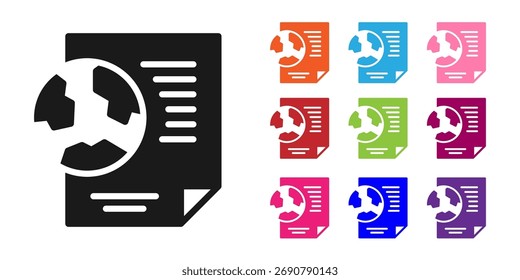 Black Earth globe with document icon isolated on white background. World or Earth sign. Global internet symbol. Geometric shapes. Set icons colorful. Vector