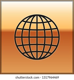 Black Earth globe icon isolated on gold background. Vector Illustration
