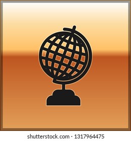 Black Earth globe icon isolated on gold background. Vector Illustration