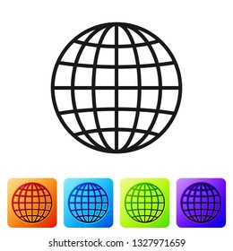 Black Earth globe icon isolated on white background. Set icon in color square buttons. Vector Illustration