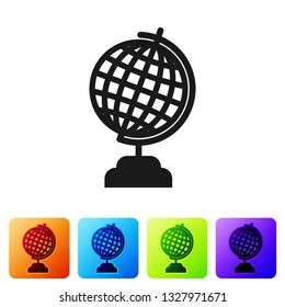 Black Earth globe icon isolated on white background. Set icon in color square buttons. Vector Illustration
