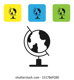 Black Earth globe icon isolated on white background. Set icons colorful square buttons. Vector Illustration