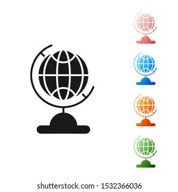 Black Earth globe icon isolated on white background. Set icons colorful. Vector Illustration