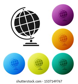Black Earth globe icon isolated on white background. Set icons colorful circle buttons. Vector Illustration