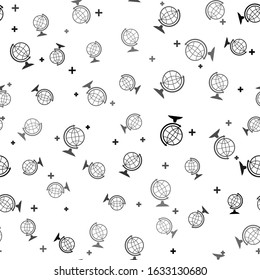 Black Earth globe icon isolated seamless pattern on white background. Vector Illustration
