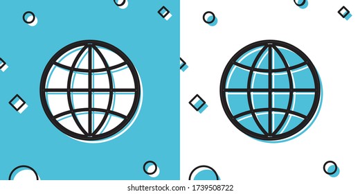 Black Earth globe icon isolated on blue and white background. World or Earth sign. Global internet symbol. Geometric shapes. Random dynamic shapes. Vector Illustration