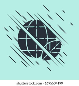 Schwarze Erdkugel und Blattsymbol einzeln auf grünem Hintergrund. Welt- oder Erdzeichen. Geometrische Formen. Umweltkonzept. Glitzer Stil. Vektorillustration-Illustration