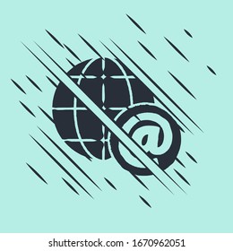 Black Earth globe with mail and e-mail icon isolated on green background. Envelope symbol e-mail. Email message sign. Glitch style. Vector Illustration