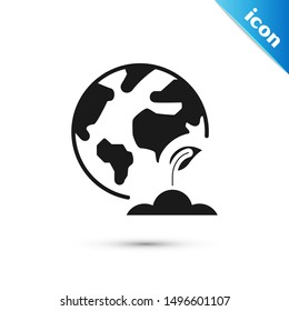 Black Earth globe and plant icon isolated on white background. World or Earth sign. Geometric shapes. Environmental concept. Vector Illustration Black Earth globe and plant icon isolated on white background. World or Earth sign. Geometric shapes. Environmental concept. Vector Illustration