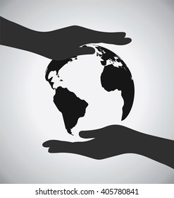 Black Earth On Hands Icon, Save The Earth Concept, Credit Map From Nasa