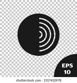 Black Earth structure icon isolated on transparent background. Geophysics concept with earth core and section layers earth.  Vector Illustration