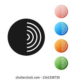 Black Earth structure icon isolated on white background. Geophysics concept with earth core and section layers earth. Set icons colorful. Vector Illustration