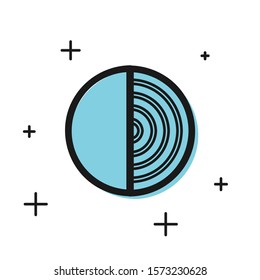 Black Earth structure icon isolated on white background. Geophysics concept with earth core and section layers earth.  Vector Illustration