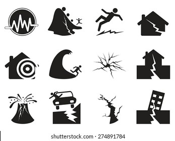 black earthquake icons set