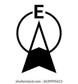 Black east direction symbol for map