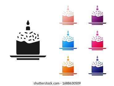 Pastel negro de Pascua e icono de velas aislado en fondo blanco.Feliz Pascua. Establecer iconos coloridos. Ilustración vectorial