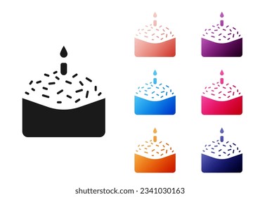 Black Easter cake and candle icon isolated on white background. Happy Easter. Set icons colorful. Vector Illustration