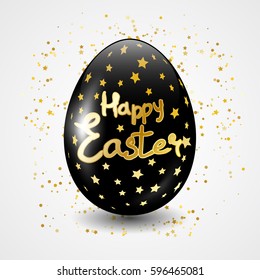 Black easter egg background. Egg with a golden stars