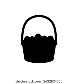Black easter egg basket silhouette vector flat illustration on white background.