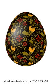 Black Easter egg with bright elements of traditional Russian painting. Design element. Vector illustration.