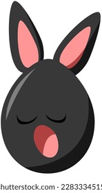 black easter egg with bunny ears, yawning
