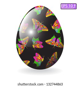 black easter egg, butterfly pattern, isolated on a white background vector