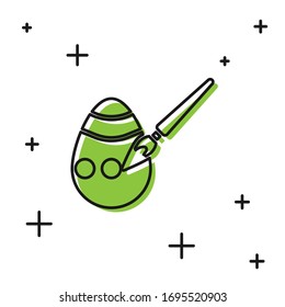 Black Easter egg and paint brush icon isolated on white background. Happy Easter.  Vector Illustration