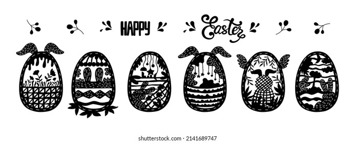 Black Easter Egg Pattern Set, doodle style design for clothing, cards, fabrics patterns, Easter themed decorations, pillows, t-shirts, mugs, digital prints, paper motifs, scrapbooks, crafts and more.