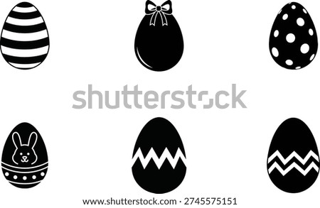 Black Easter Egg Silhouette Set – Decorative Spring Holiday Icon Collection on transparent background