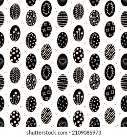 Black Easter Eggs seamless pattern background in hand drawn scandinavian style. Vector design for wrapping paper, wallpaper, card print